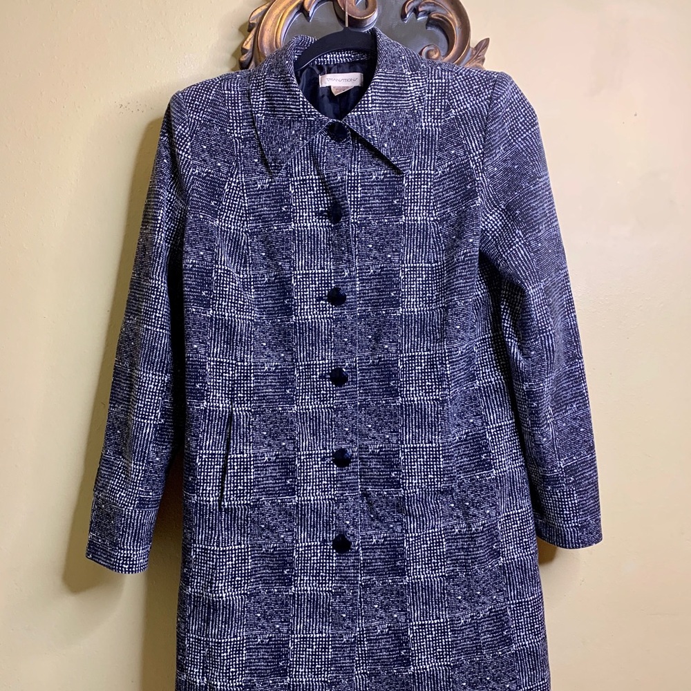 SOLD Black & white checkered plaid vtg trench coat